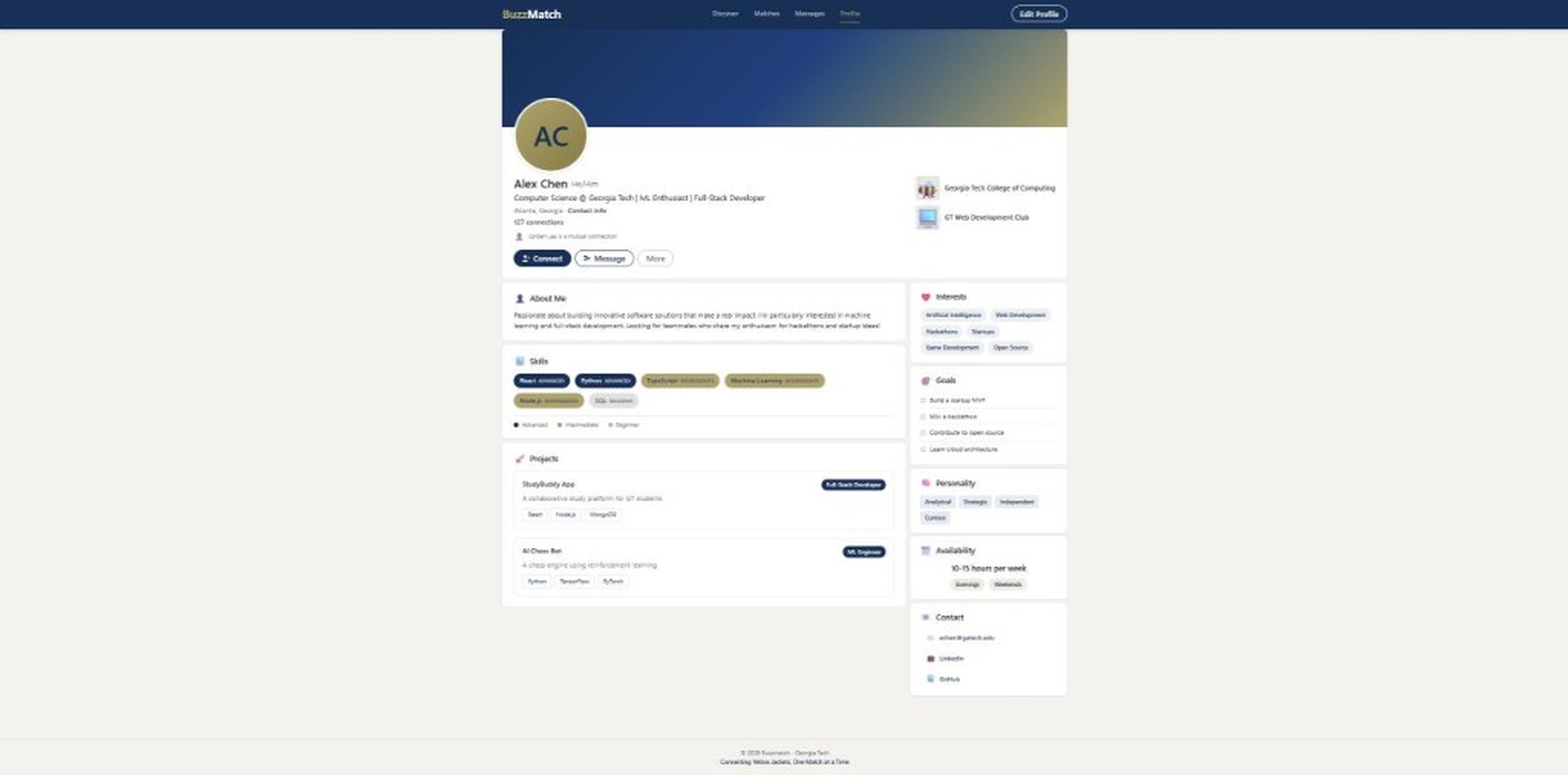 BuzzMatch profile page screenshot