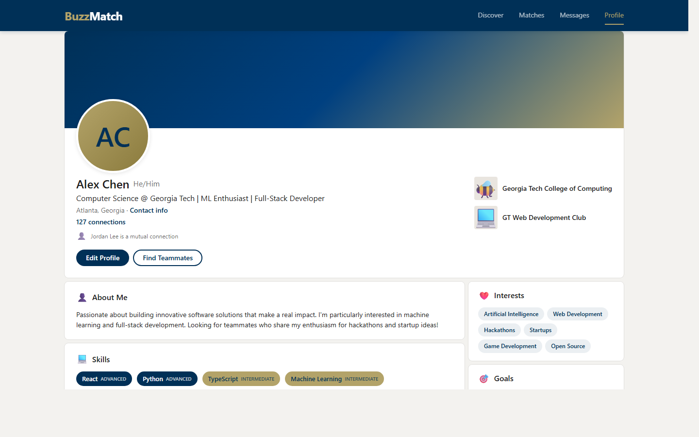 Profile page